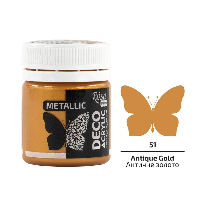 Acrylic for decor, metallic, 20 ml, ROSA Talent – 51 Antique Gold