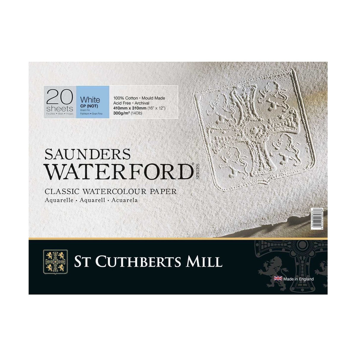 Akvarelový blok CANSON St Cuthberts Saunders Waterford CP bílý 300 g/m² 20 listů – 26 – 51 cm