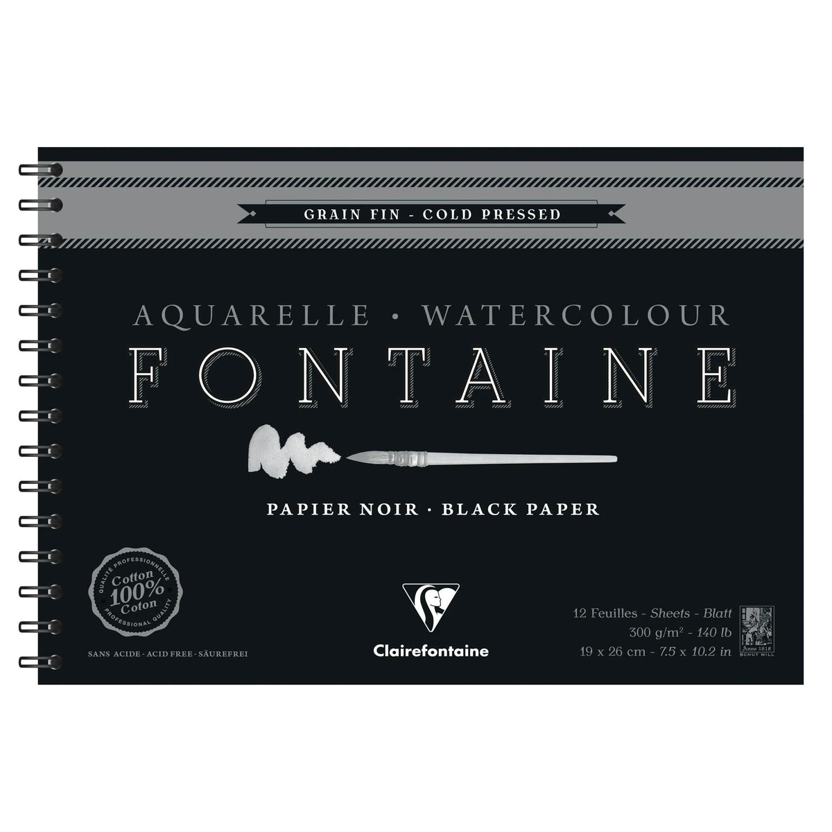 Akvarelový blok CLAIREFONTAINE Fontaine CP černý 300 g/m² 19 x 26 cm - 12 listů