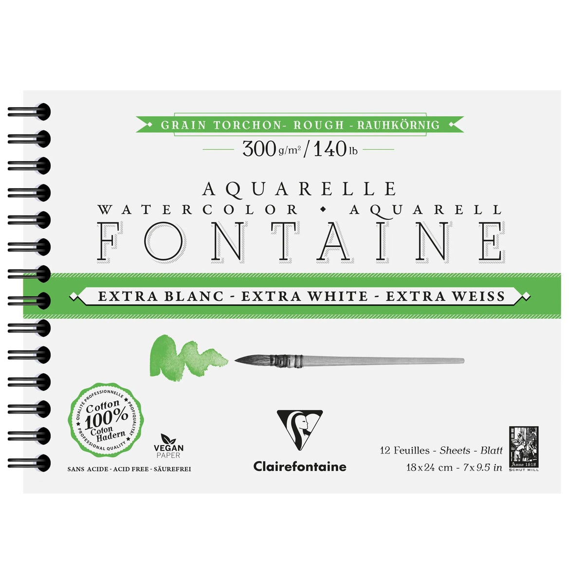 Akvarelový blok Clairefontaine Fontaine extra bílý 300 g/m² 18 x 24 cm - 12 listů