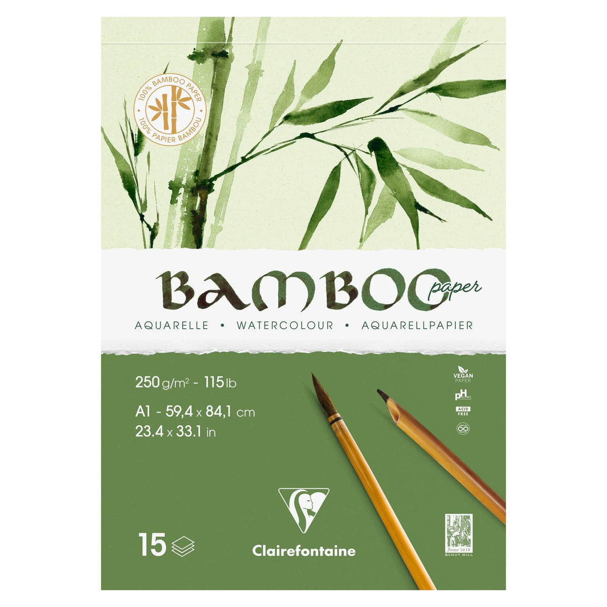 Bambusový akvarelový blok CLAIREFONTAINE CP 250 g/m² A1 - 15 listů