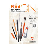 Blok na mix media CLAIREFONTAINE Paint'On 250 g/m² A6 - 15 listů
