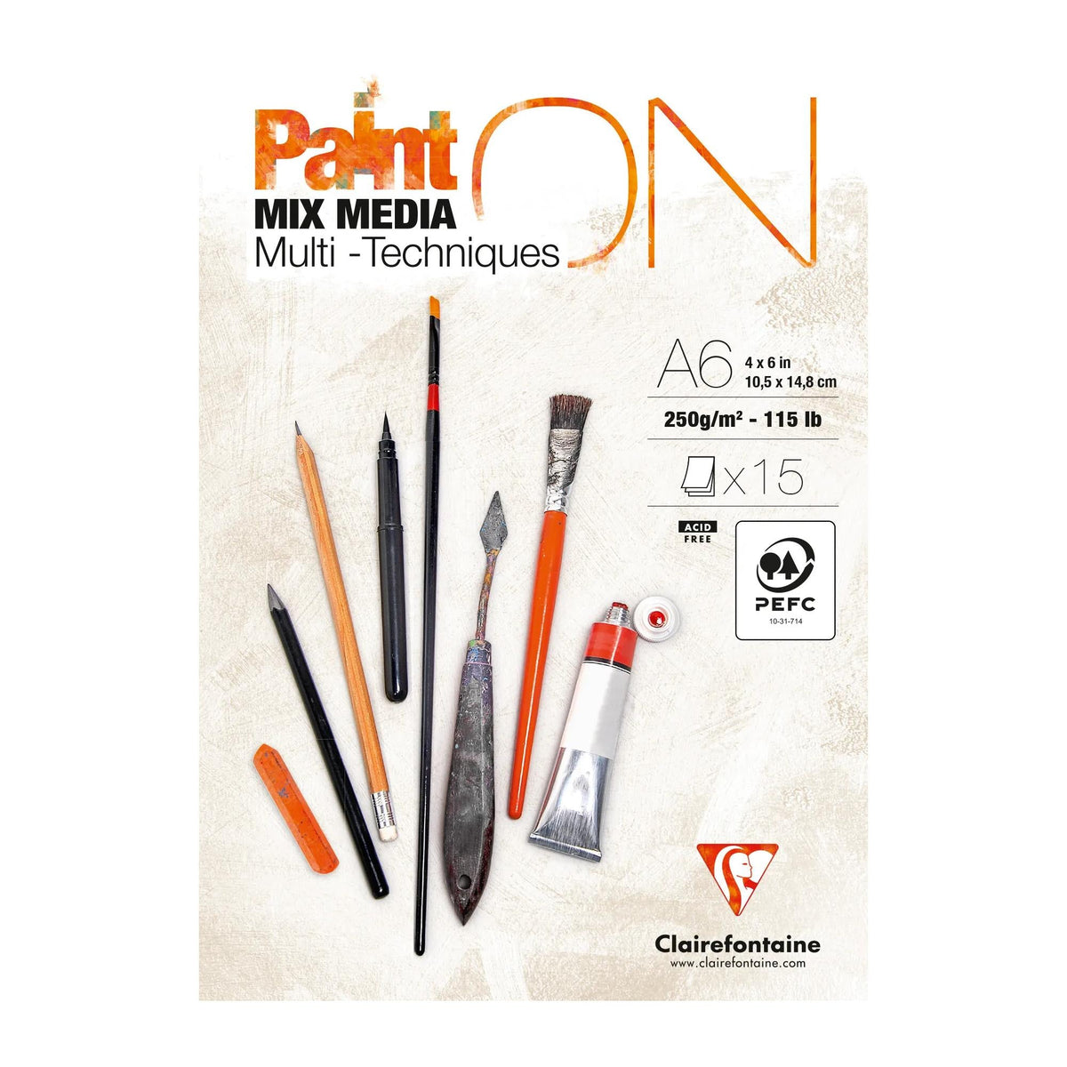 Blok na mix media CLAIREFONTAINE Paint'On 250 g/m² A6 - 15 listů