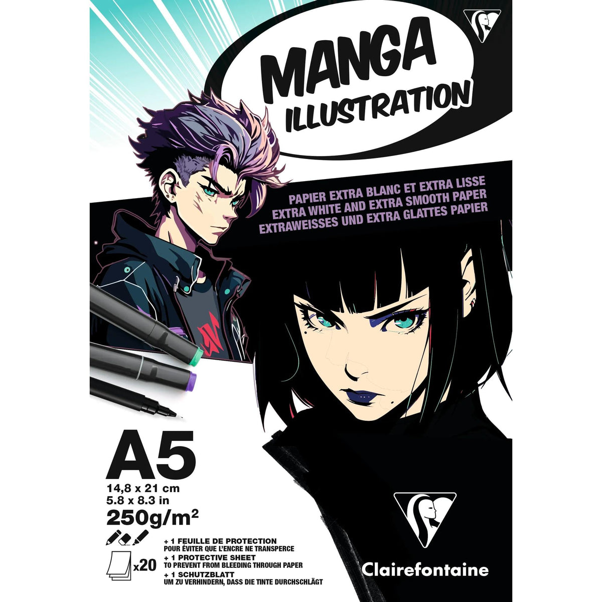 Blok papírů Clairefontaine Manga Illustration 250 g/m² A5 – A3 - 20 listů