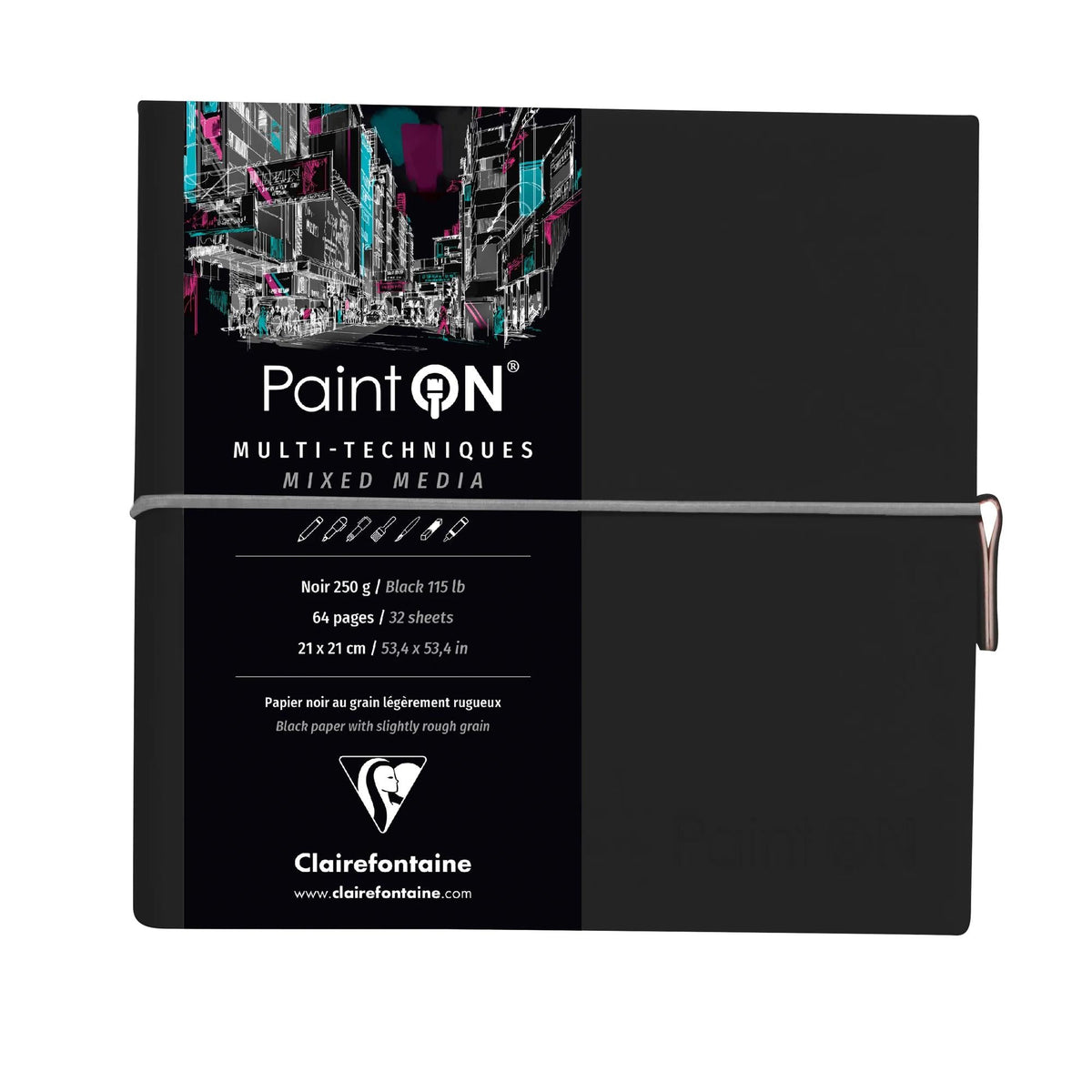 Blok papírů CLAIREFONTAINE Paint'On 250 g/m² 19 x 19 cm - 32 listů – Černá