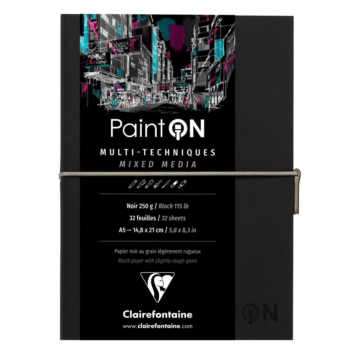 Blok papírů Clairefontaine Paint'On černý 250 g/m² - 32 listů (A5 – 14 x 14 cm)