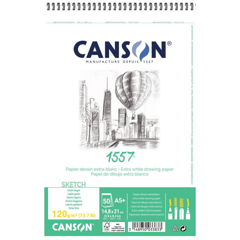 CANSON 1557 skicovací blok 120 g/m² A5 30 listů kroužková vazba