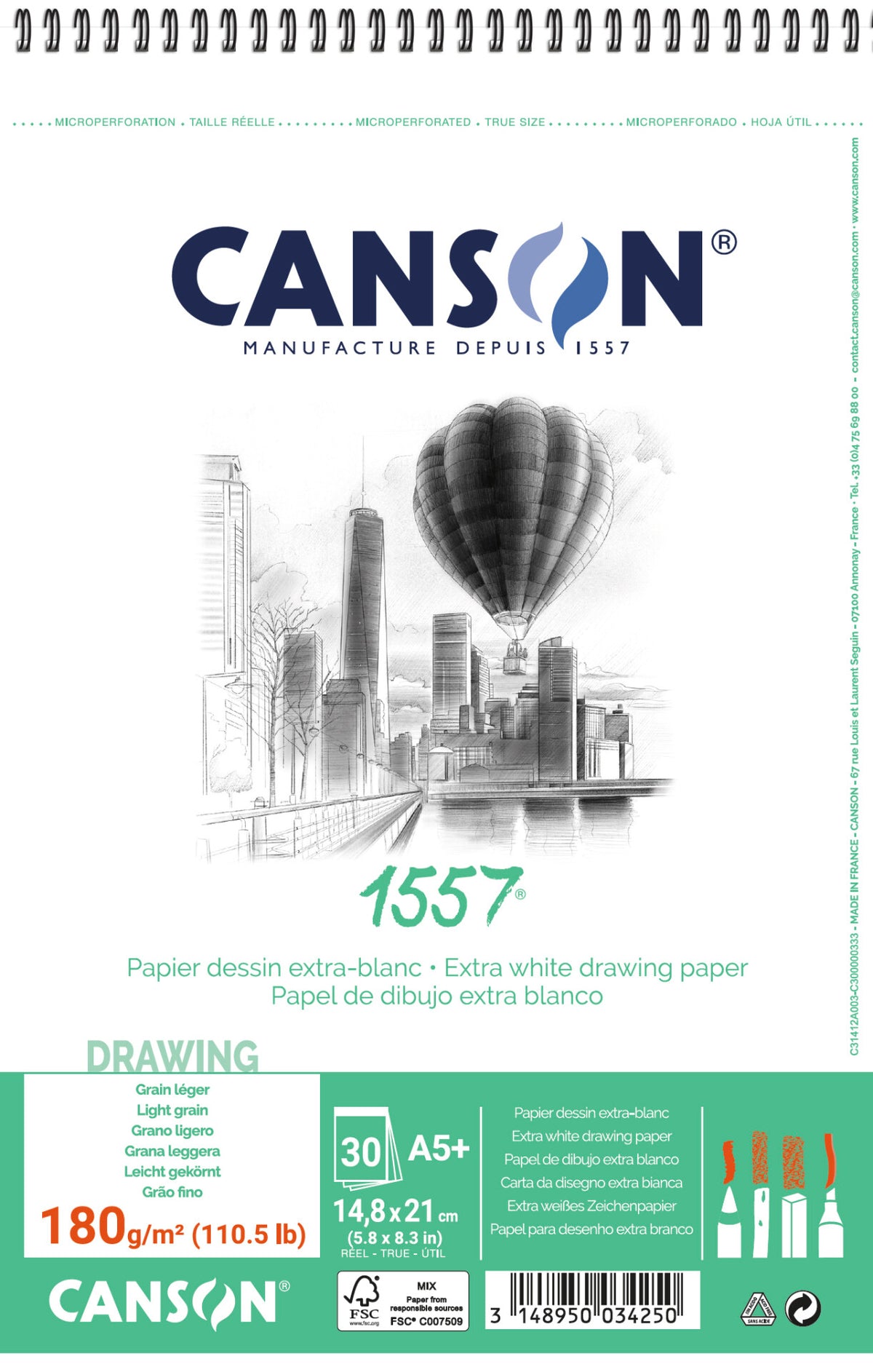 Skicovací blok CANSON 1557 180 g/m² A5 30 listů, kroužková vazba