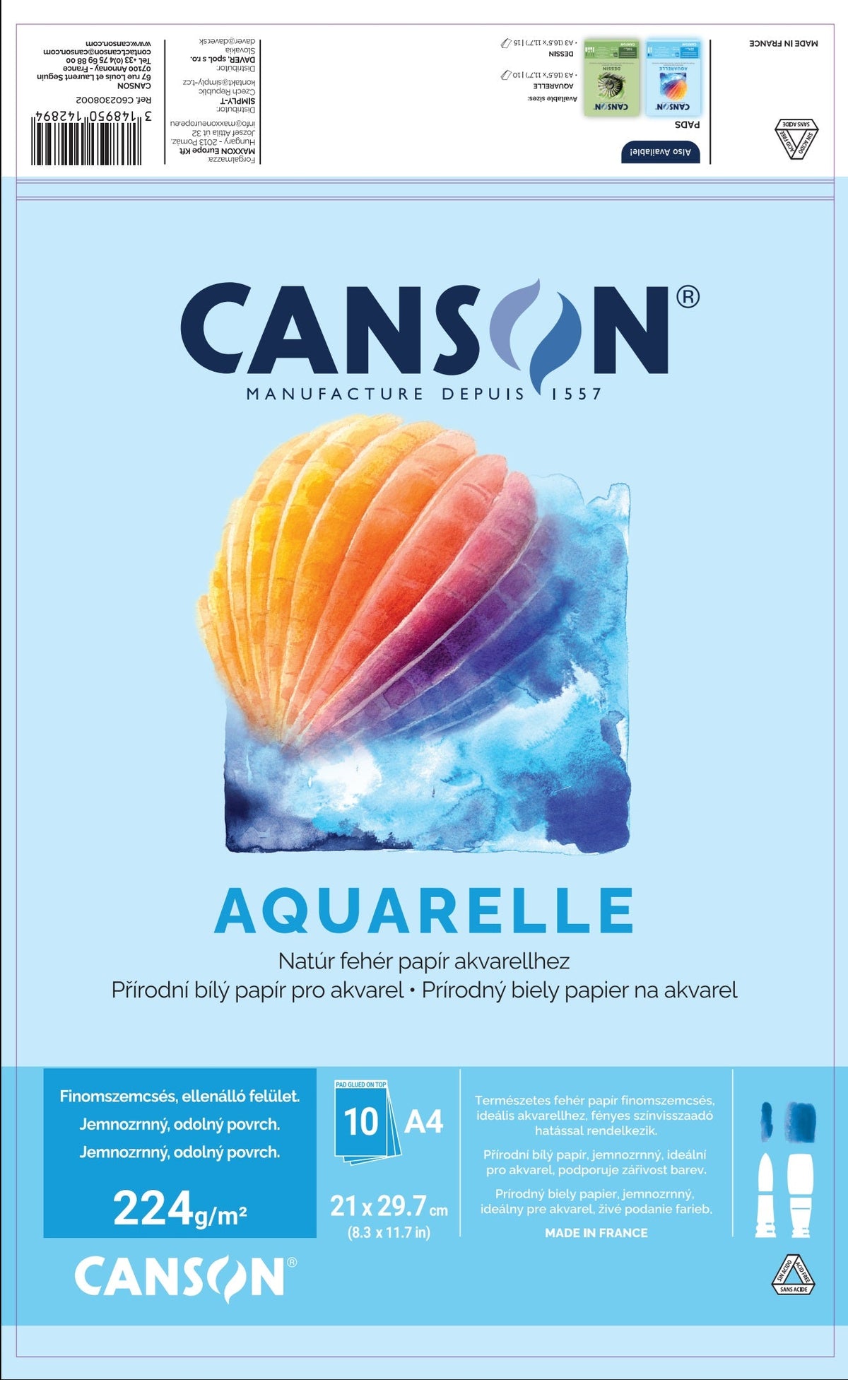 Canson akvarelový blok CP 224 g/m² 10 listů A4 lepený
