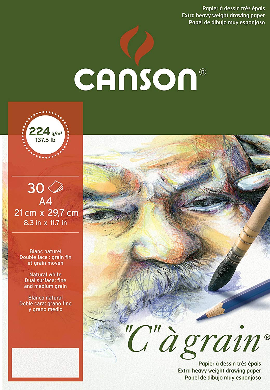 Skicák CANSON C a grain 224 g/m² A3 - 30 listů, jemnozrnný lepený