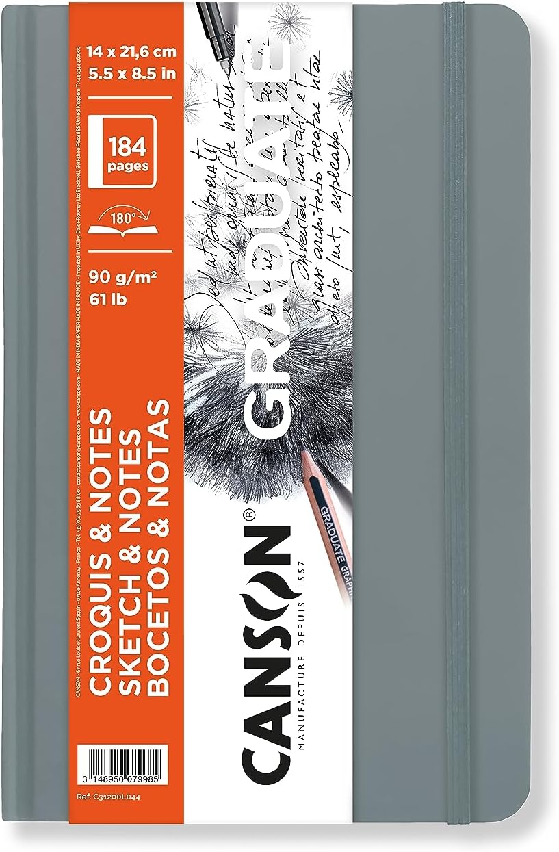 Canson Graduate Art Book skicák v pevné vazbě 90 g/m² 184 listů 14 x 21,6 cm Light Grey
