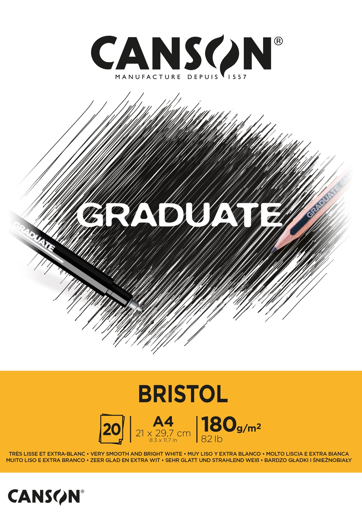 Kreslicí blok CANSON Graduate Bristol 180 g/m² A4 - 20 listů, lepený