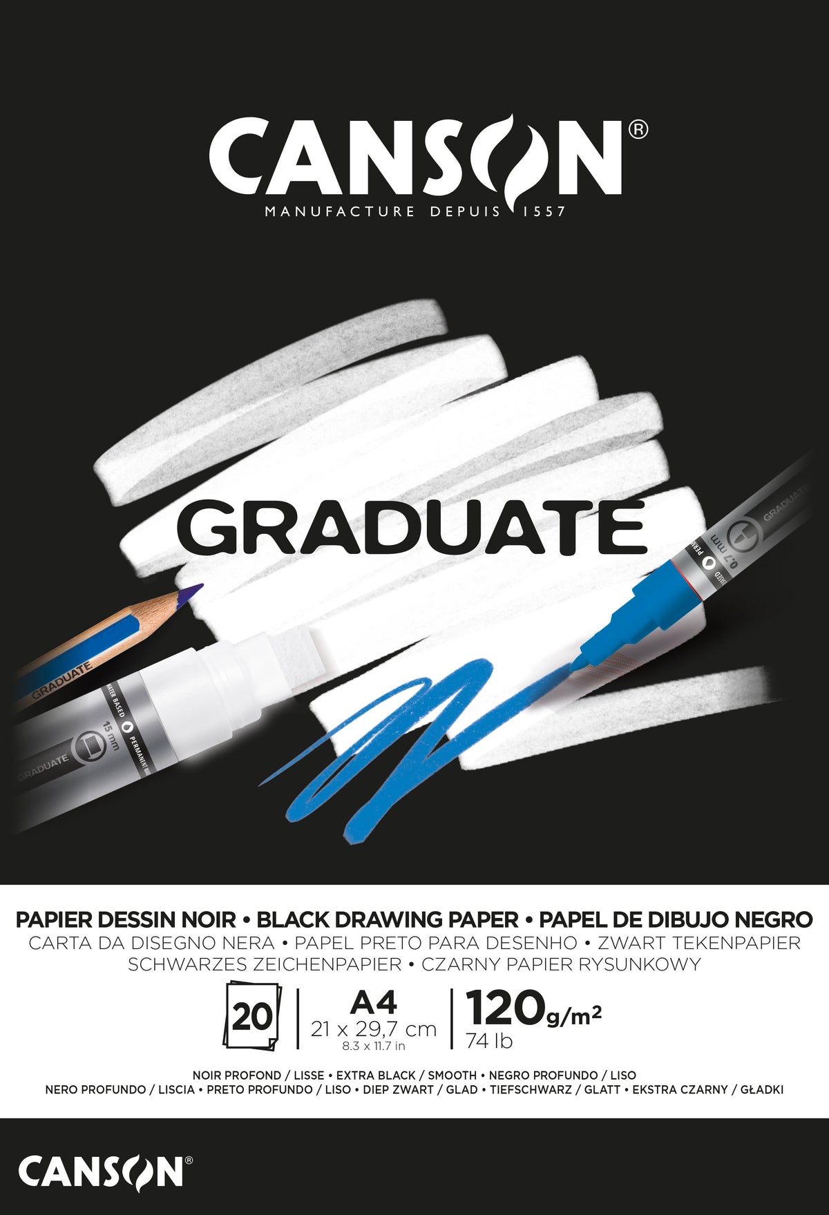 Canson Graduate černý skicák 120 g/m² A4 lepený - 20 listů