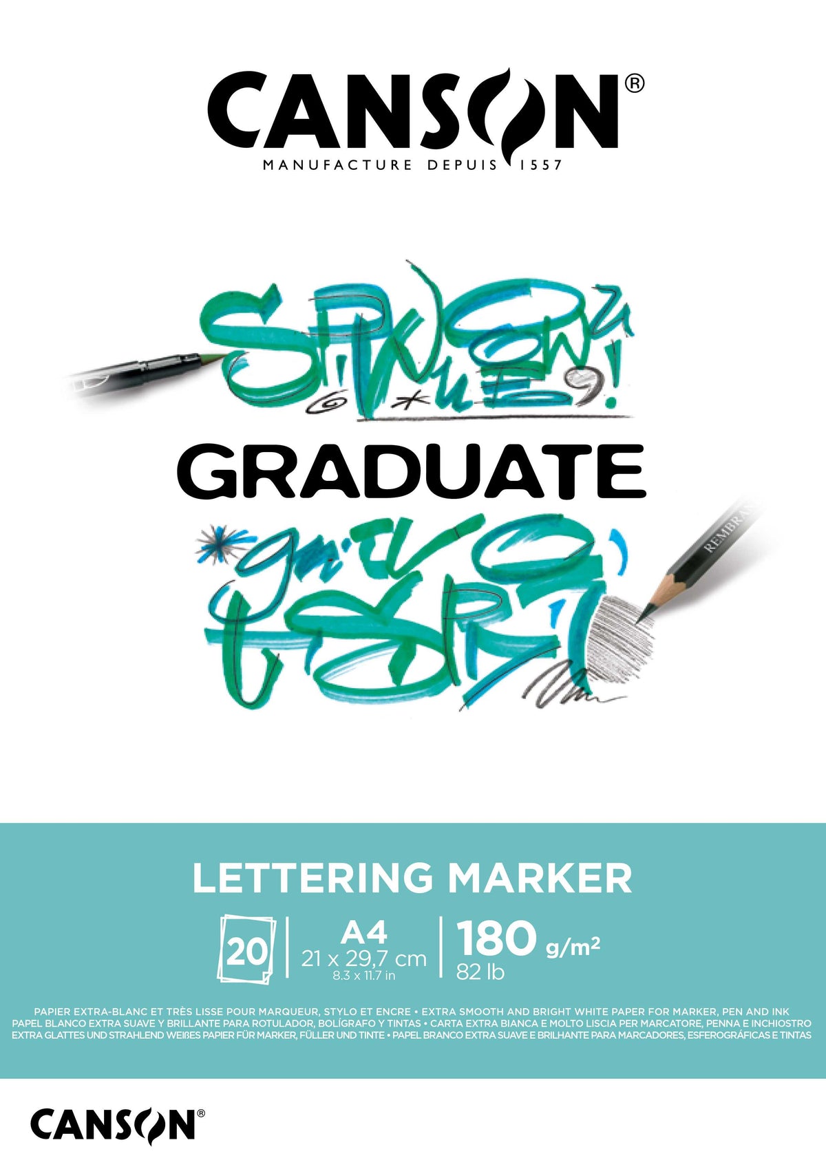 Blok na lettering a popisovače CANSON Graduate Lettering Marker 180 g/m² - A4, 20 listů