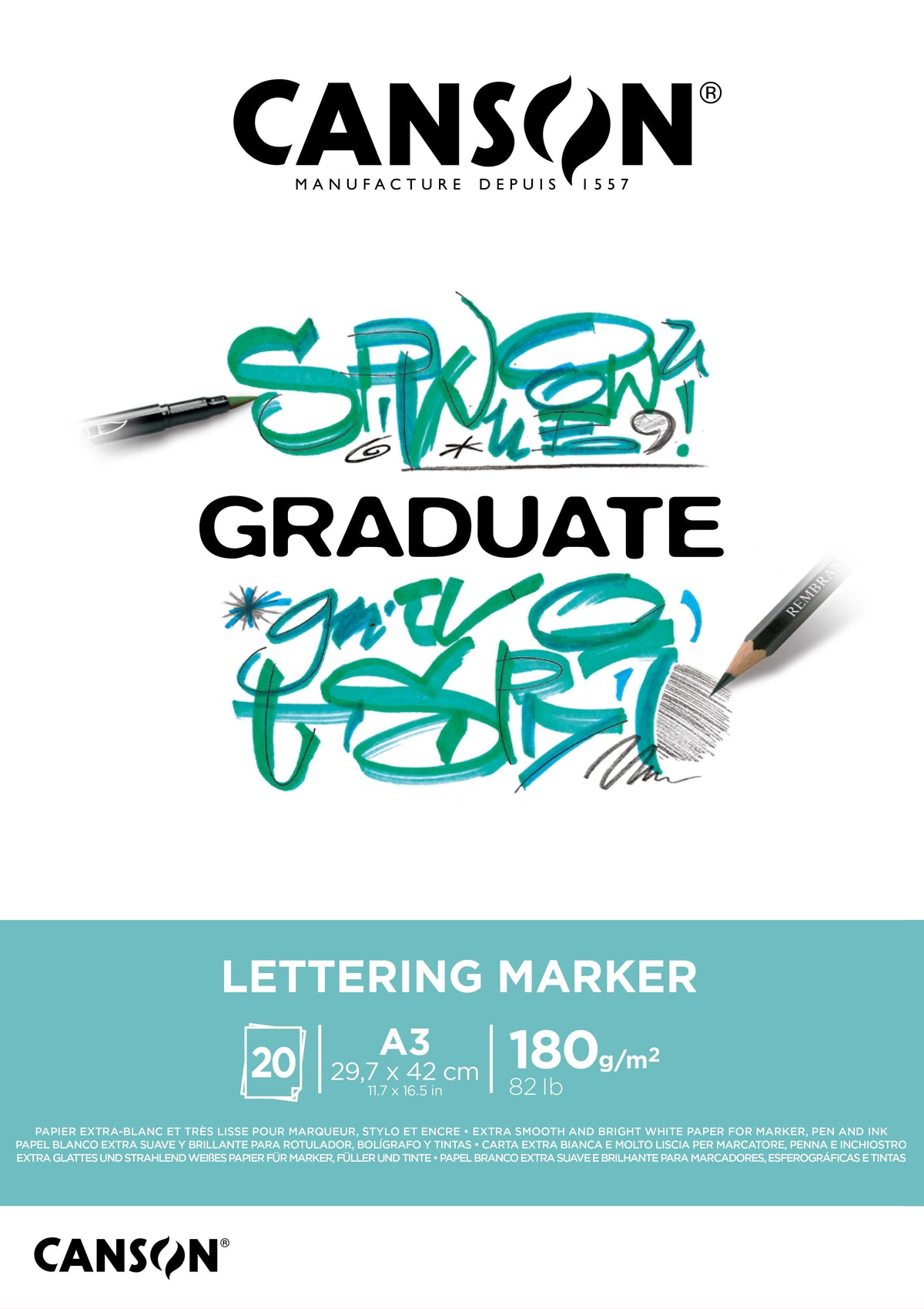 Canson Graduate Lettering Marker blok 180 g/m² - 20 listů, A3 lepený