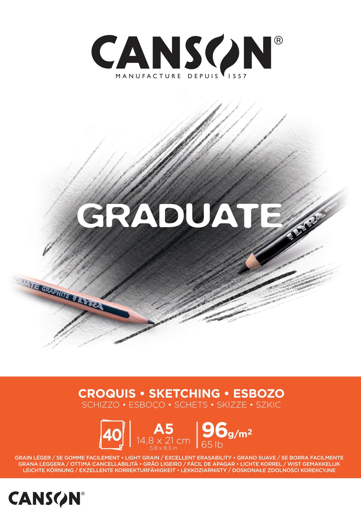CANSON Graduate skicák 96 g/m², 40 listů, A5, lepený