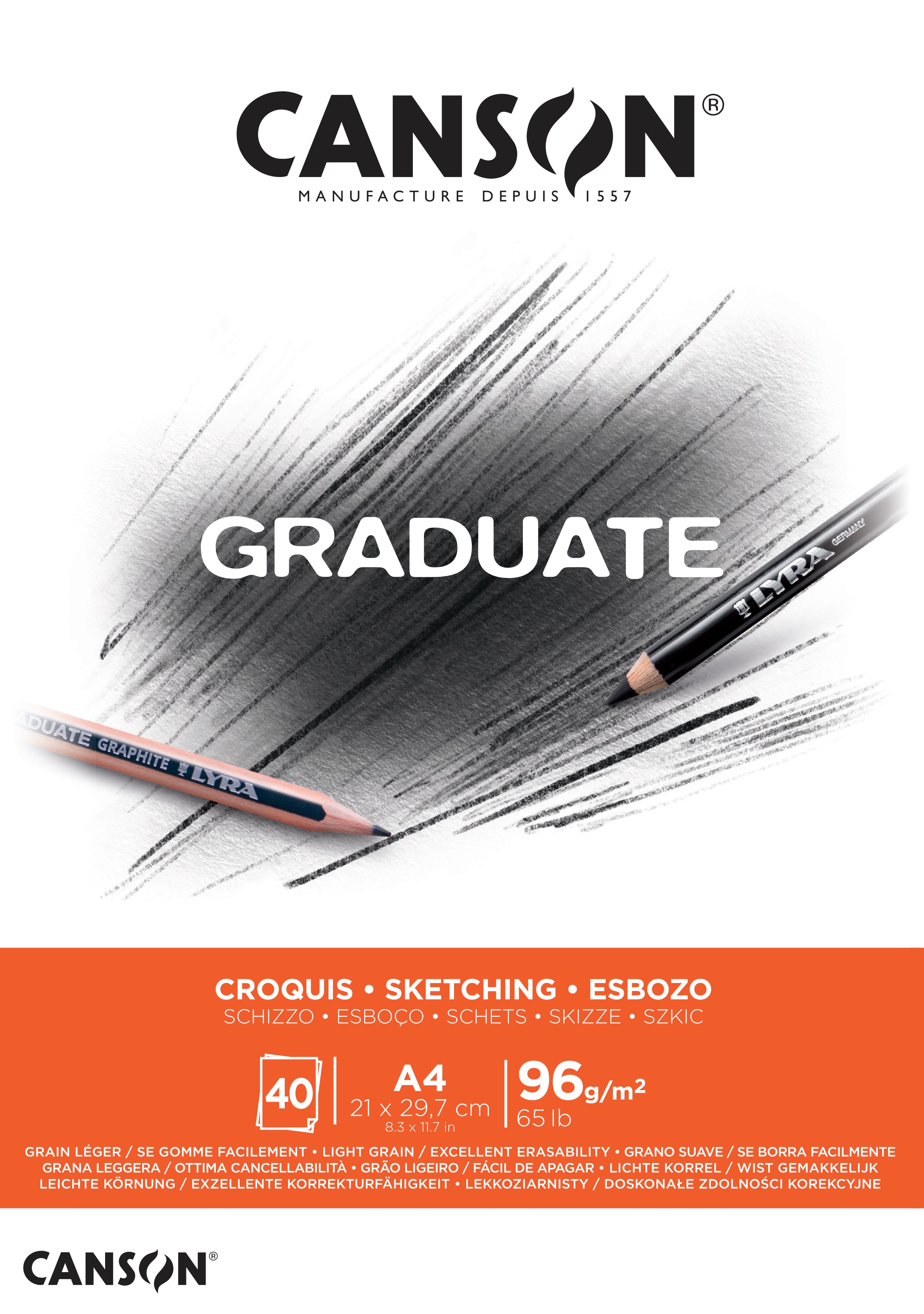 Skicák CANSON Graduate 96 g/m² A4 lepený - 40 listů