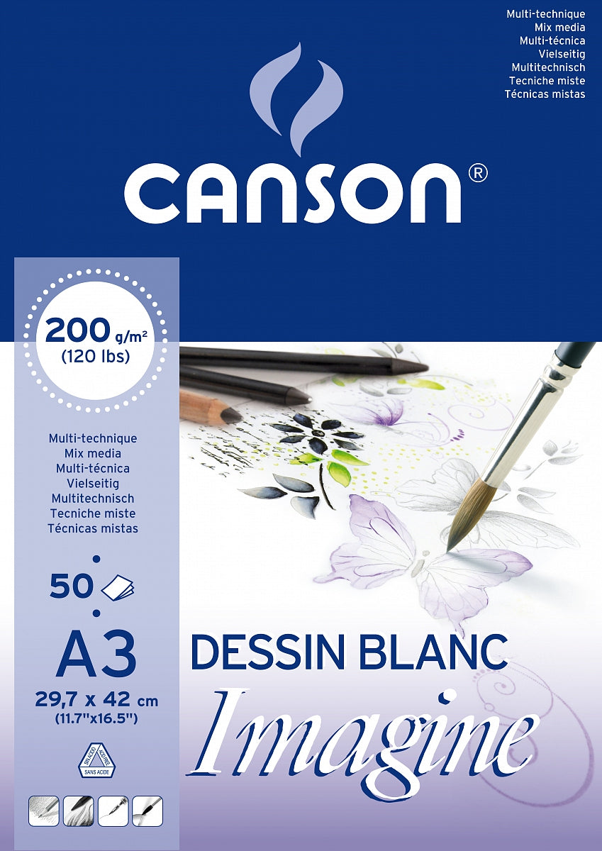 Canson Imagine lepený skicák pro kombinované techniky 200 g/m² A3 - 50 listů
