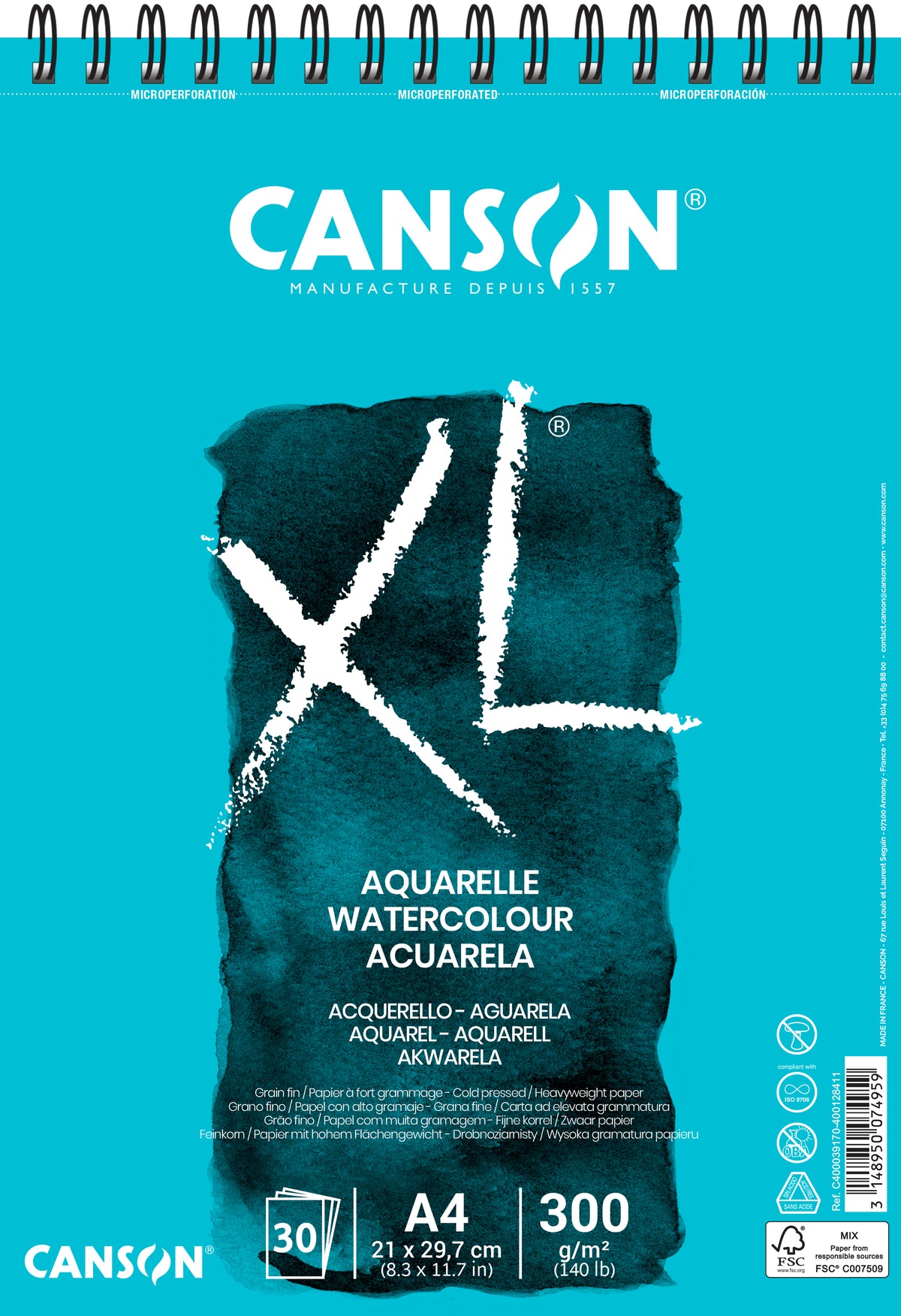 Canson XL akvarelový blok CP White 300 g/m² - 30 listů, A4, kroužková vazba
