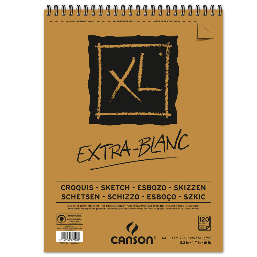 Skicák CANSON XL Extra Blanc 90 g/m² 120 listů A4 kroužková vazba nahoře
