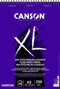 Canson XL Fluid Mix Media blok 250 g/m², 30 listů, A3, kroužková vazba