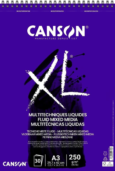 Canson XL Fluid Mix Media blok 250 g/m², 30 listů, A3, kroužková vazba