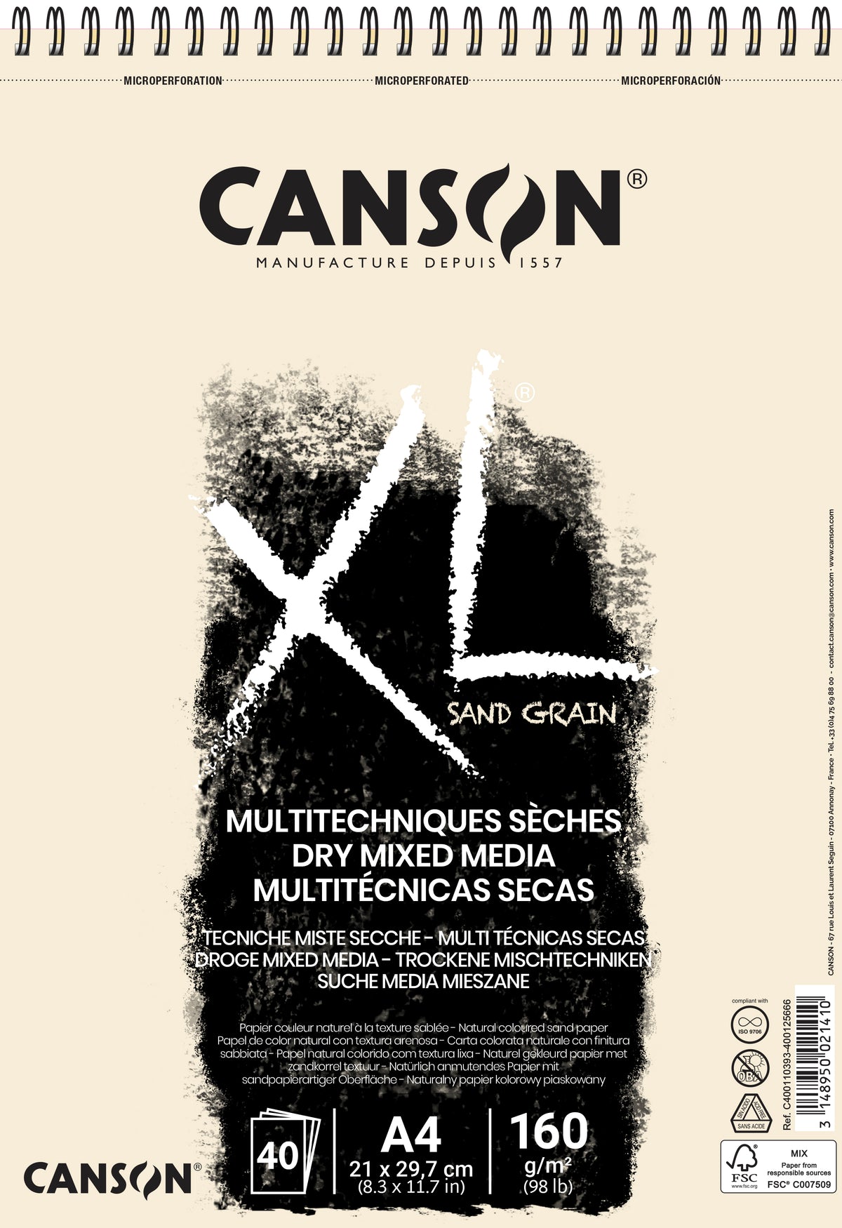 Canson XL Touch pastelový blok Natural 160 g/m² 40L A4 kroužková vazba
