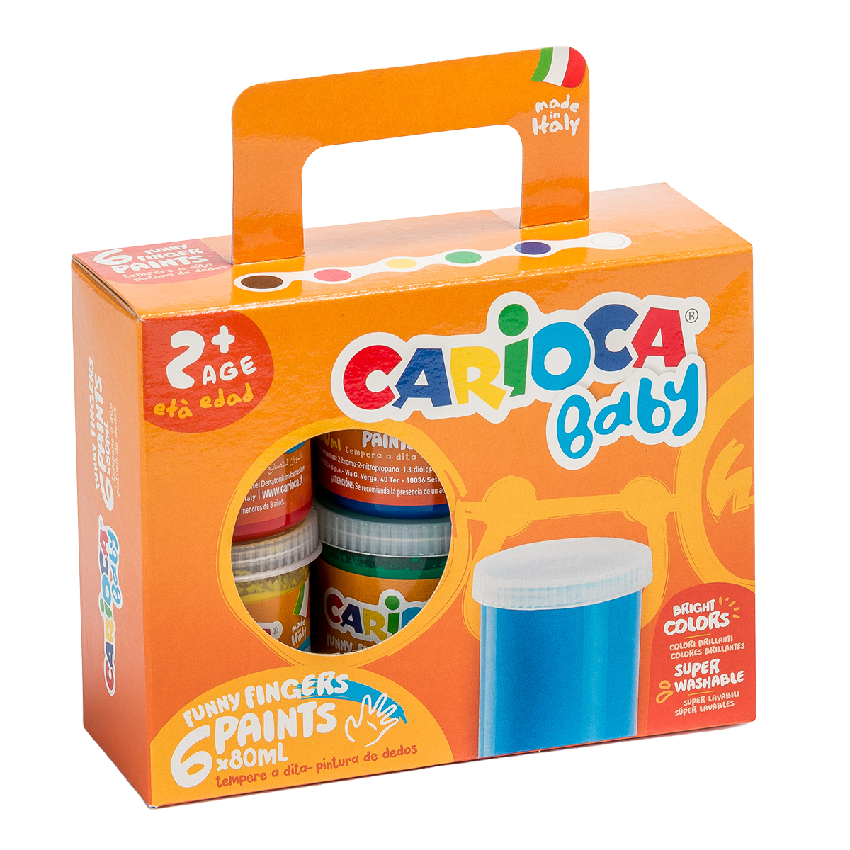 Carioca prstové barvy Baby 2+, papírový kufřík, 6 × 80 ml
