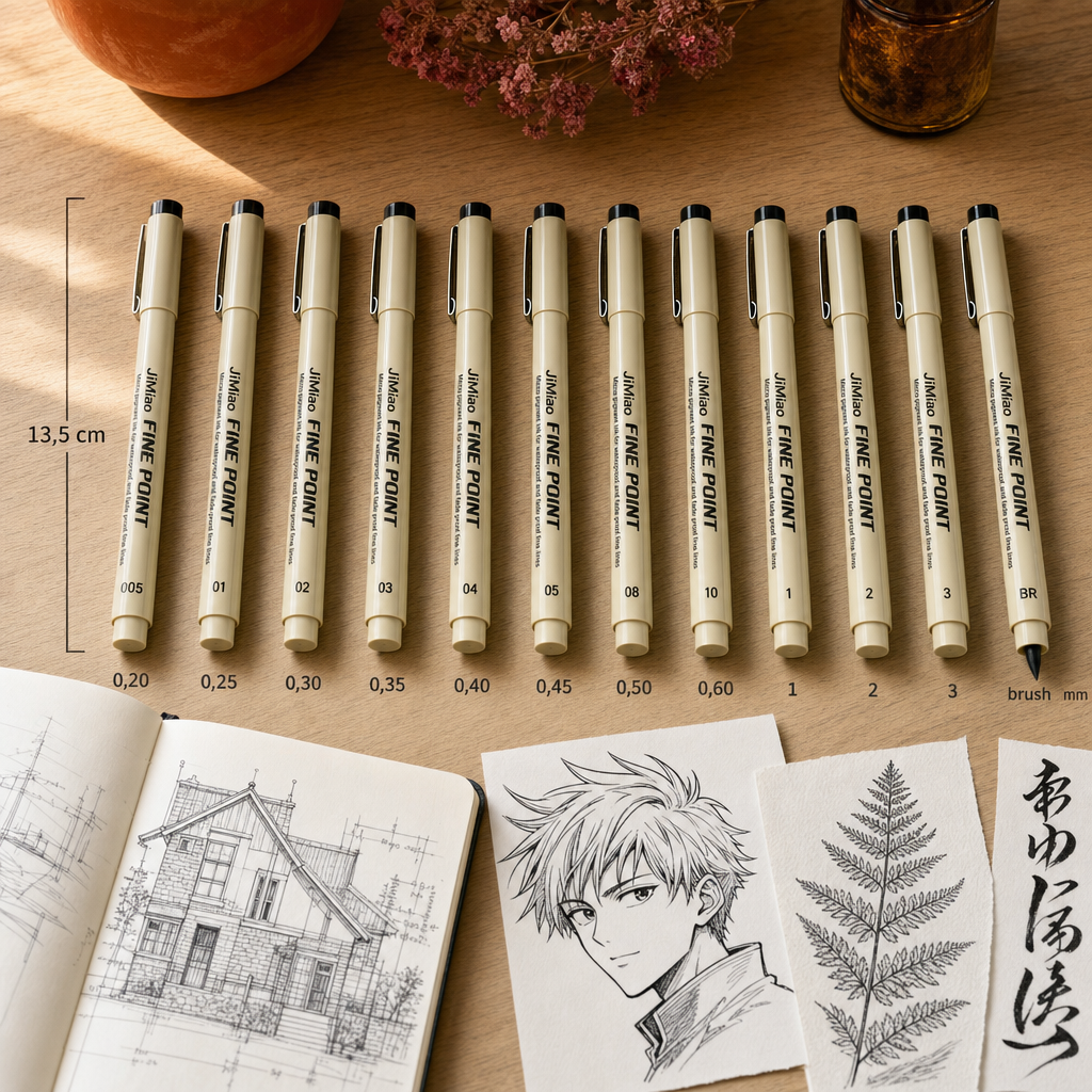 Černé technické pero fineliner, hrot 0,20 – 3 mm