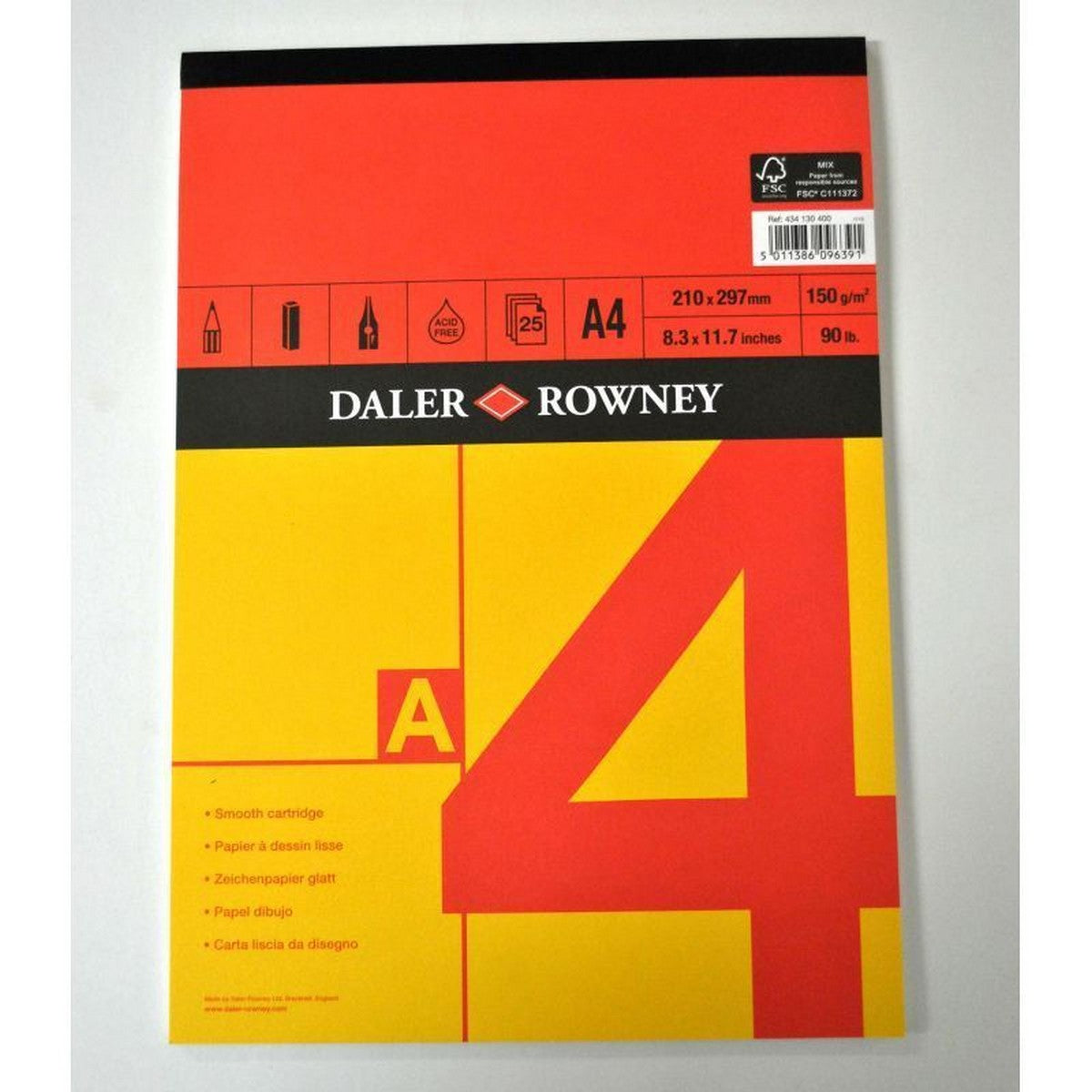 Skicák DALER ROWNEY Red & Yellow A4, 150 g, 25 listů, lepený