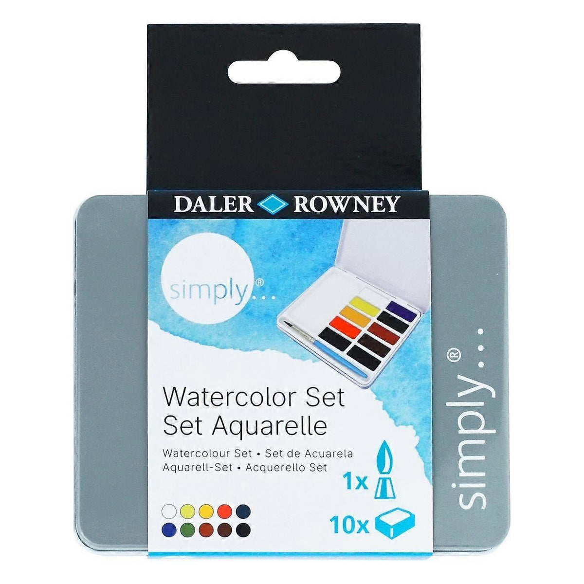 DALER ROWNEY Simply akvarelová sada 10 půlpánviček se štětcem