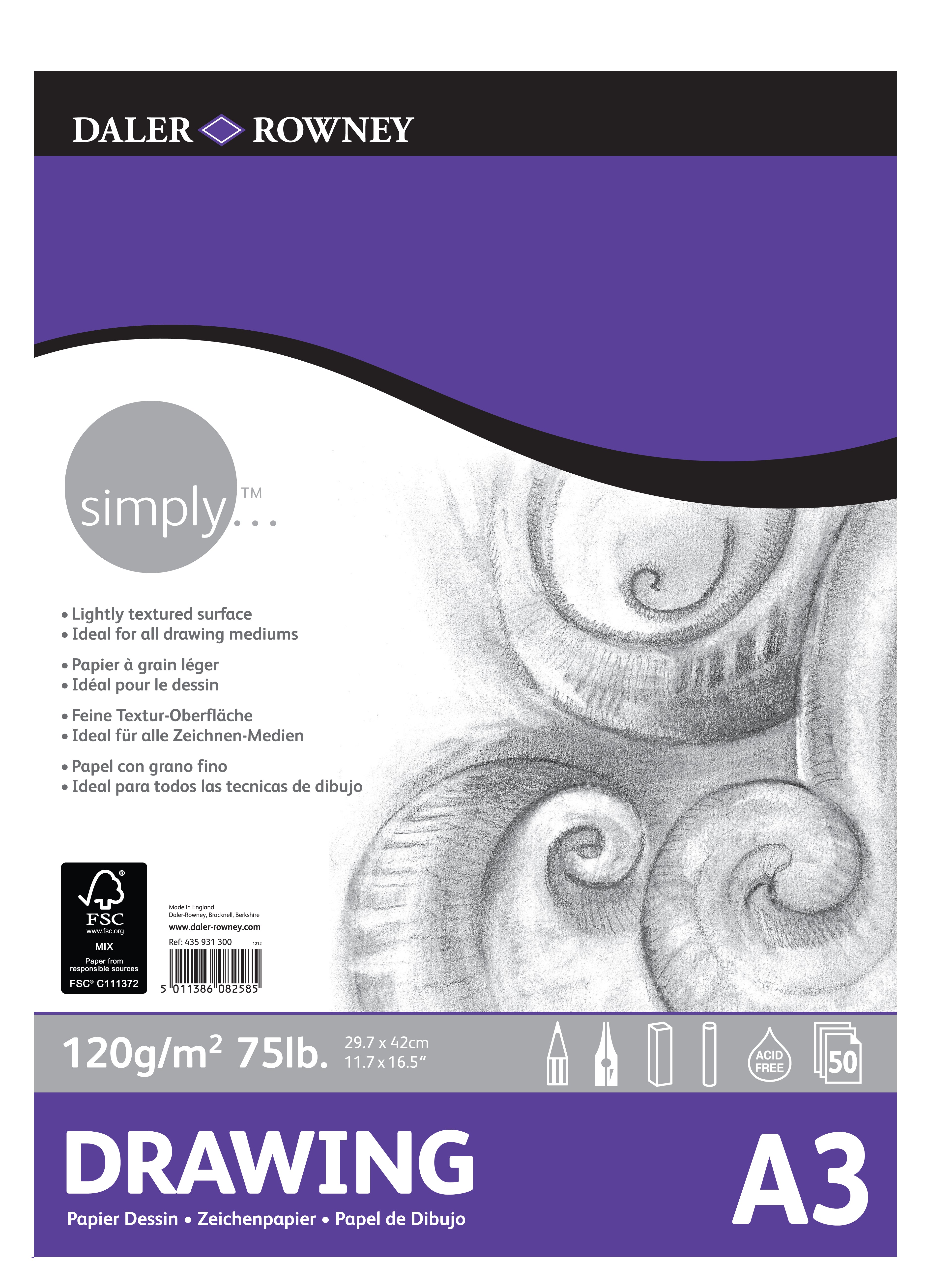 Skicák DALER ROWNEY Simply A3, 120 g, 50 listů lepený