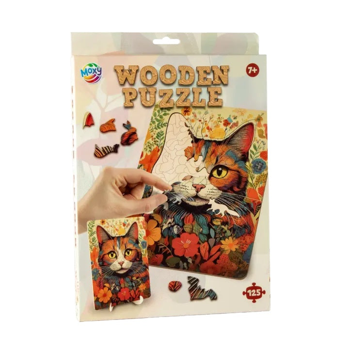 Drevené puzzle Mačka s jedinečnými tvarmi 130 ks