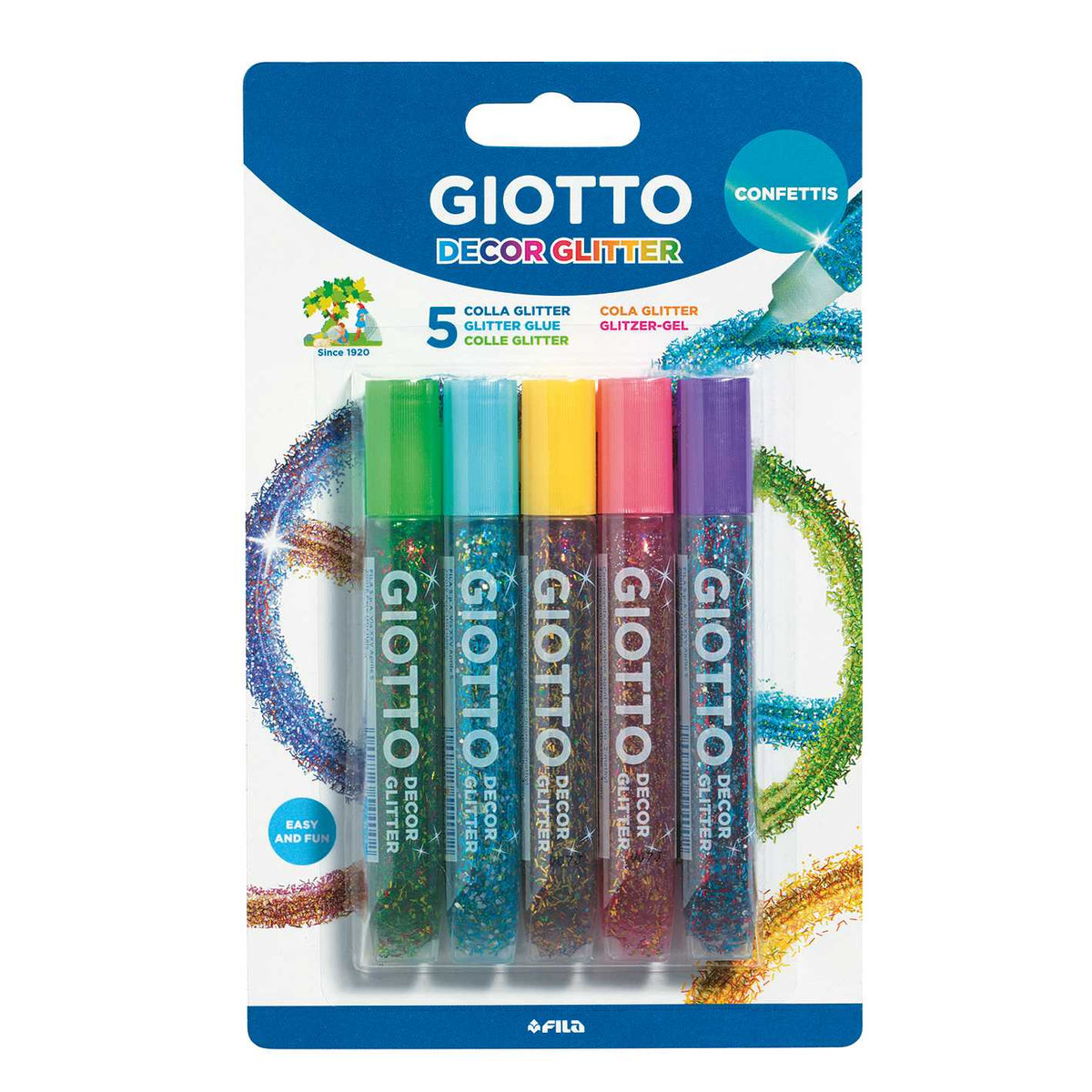 GIOTTO Glitter Glue třpytivé lepidlo s konfetami 5 x 10 g