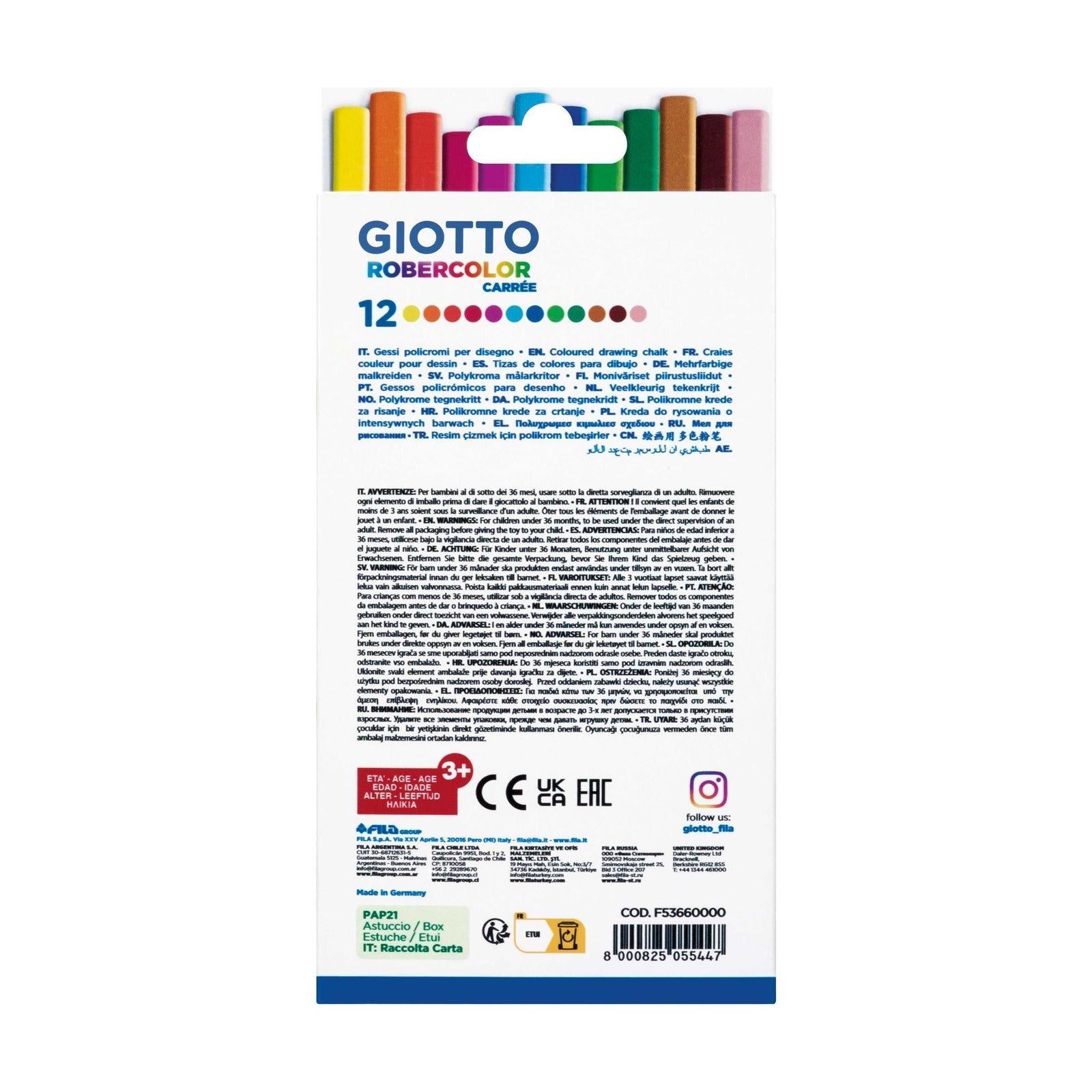 GIOTTO Robercolor Carré bezprašné křídy hranaté barevné 12 ks