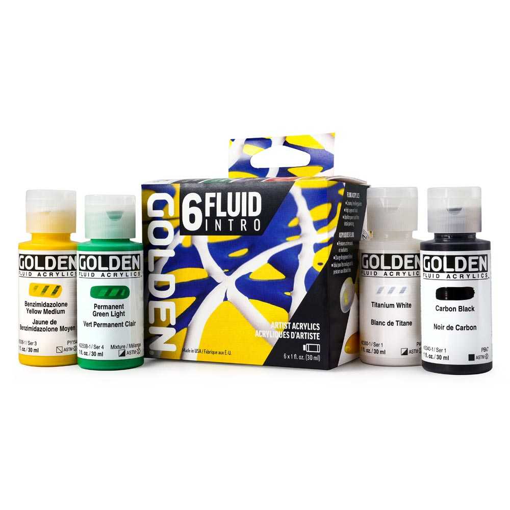 GOLDEN Fluid sada akrylových barev Intro 6 x 30 ml