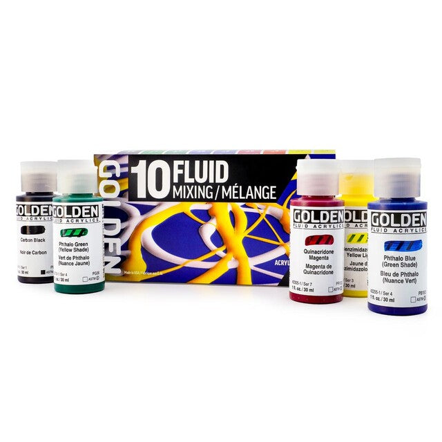 GOLDEN Fluid sada akrylových barev Mixing 10 × 30 ml
