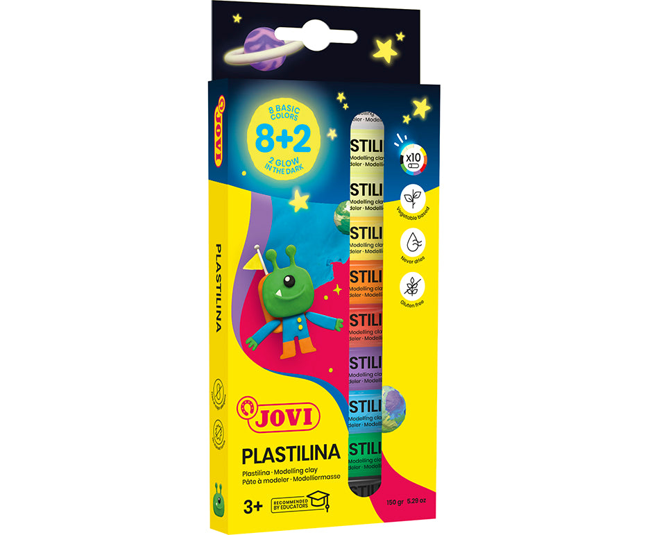 JOVI Glow přírodní plastelína 10 x 15 g – 8 barev + 2 svítící ve tmě