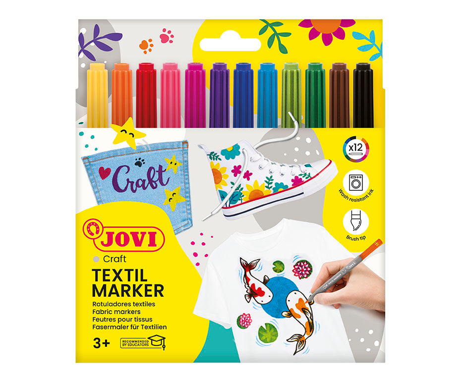 JOVI Jovidecor Textil fixy na textil se štětcovým hrotem 12 ks