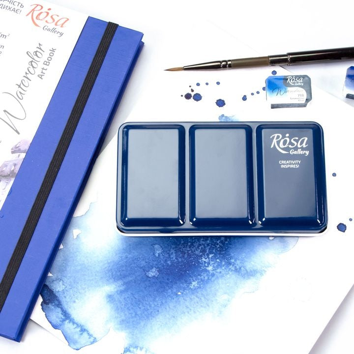 Kazeta na akvarelové farby, metalická, Indigo, 12 panvičiek, ROSA GALLERY
