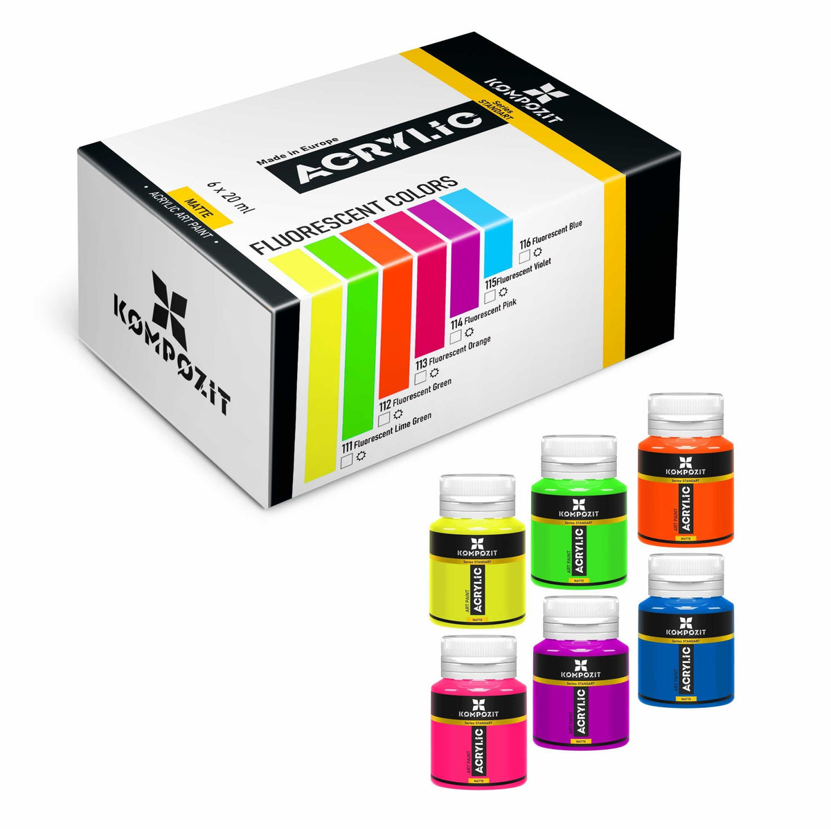 Sada akrylových barev Kompozit STANDART Fluorescent 6 x 20 ml