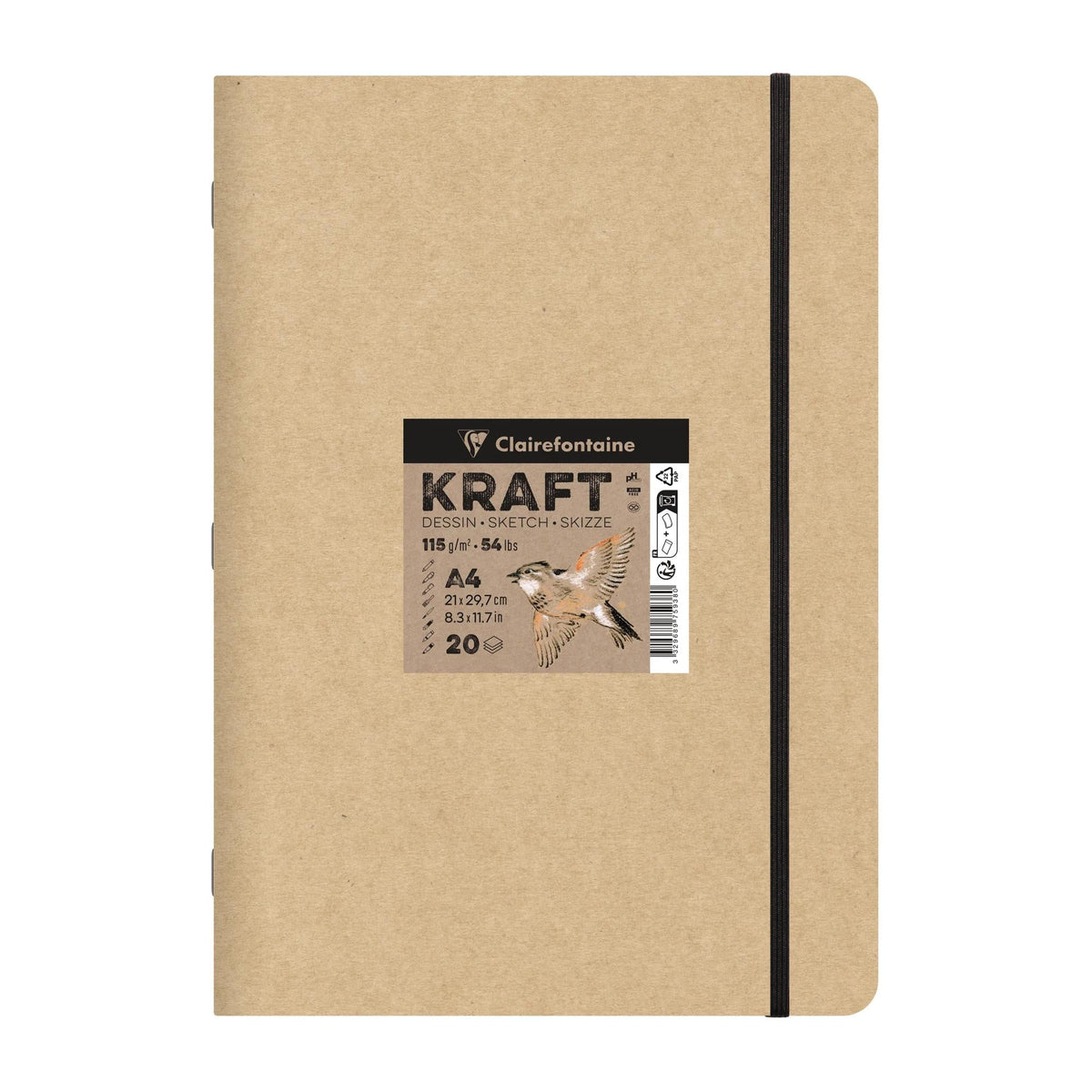 Kraftový blok CLAIREFONTAINE 115 g/m² – A5 – A4, 20 listů