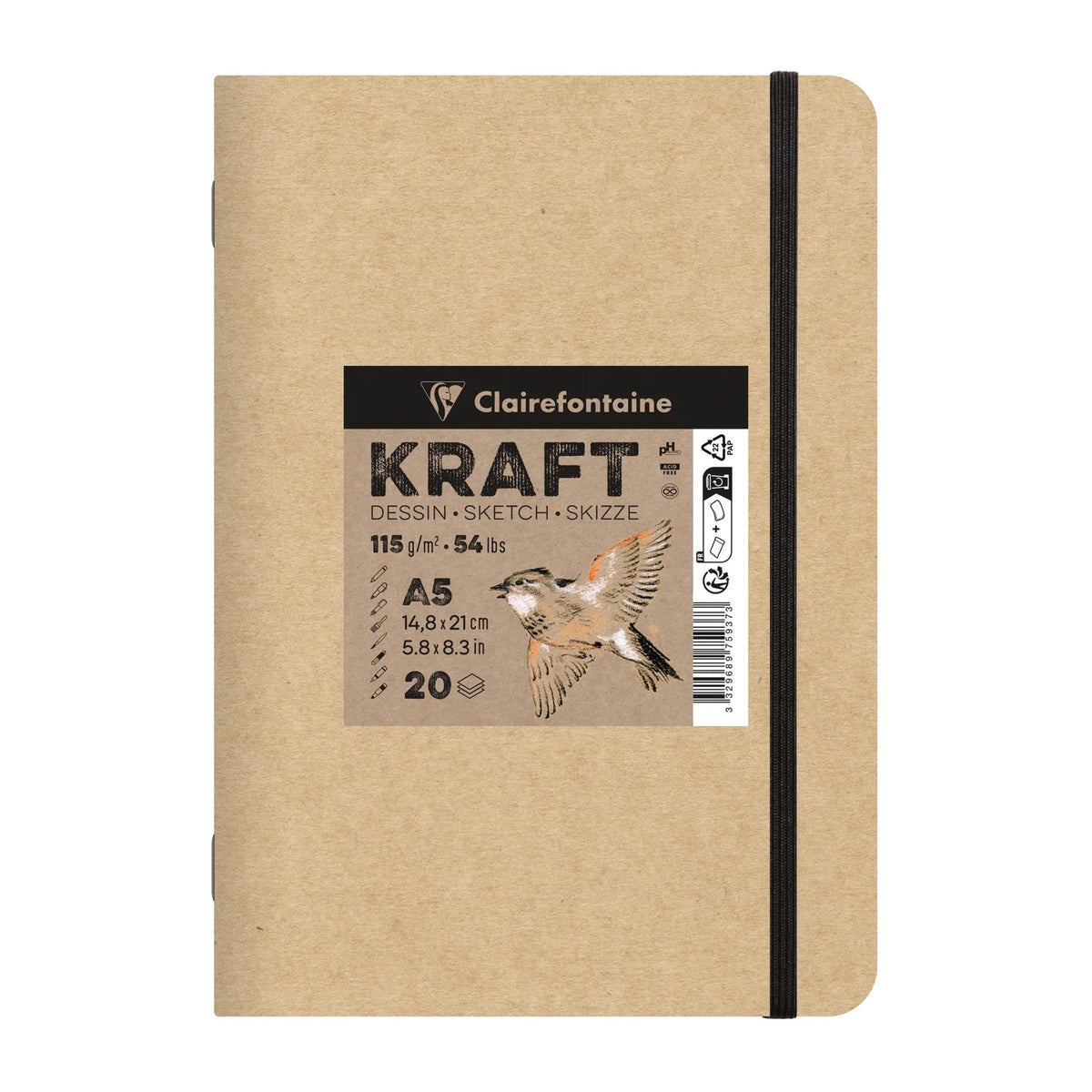 Kraftový blok CLAIREFONTAINE 115 g/m² – A5 – A4, 20 listů