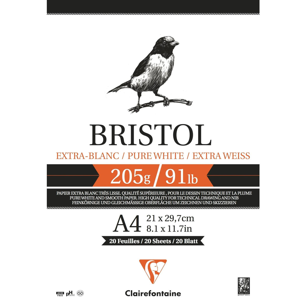 Kreslicí blok CLAIREFONTAINE Bristol 205 g/m² – 20 listů, A4 – A3
