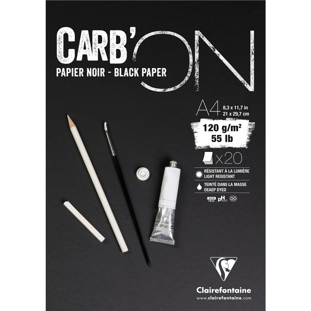 Kreslicí blok s černým papírem CLAIREFONTAINE Carb'On 120 g/m² – 20 listů