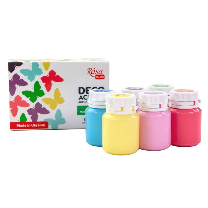 Matná akrylová farba na dekorácie, pastelové farby, 6x20ml ROSA TALENT