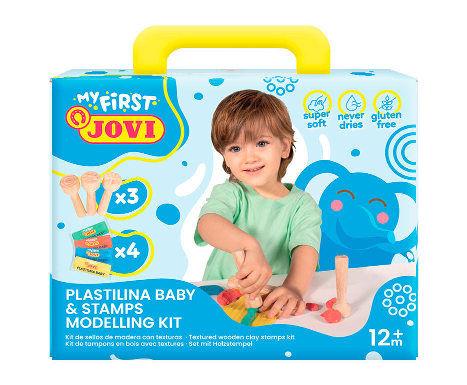 Měkká přírodní plastelína JOVI My First 4 x 38 g – + 3 dřevěná razítka