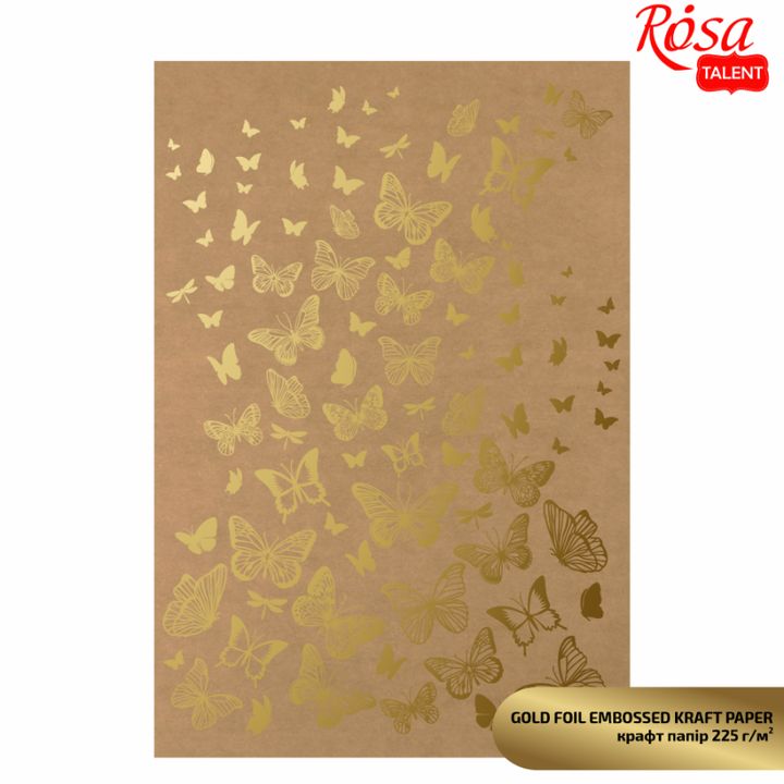 Scrapbookingové papíry s metalickými prvky A4 – zlaté motýle