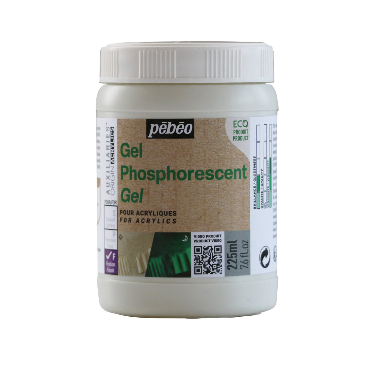 Pebeo Origin fosforeskující akrylový gel 225 ml – zelený