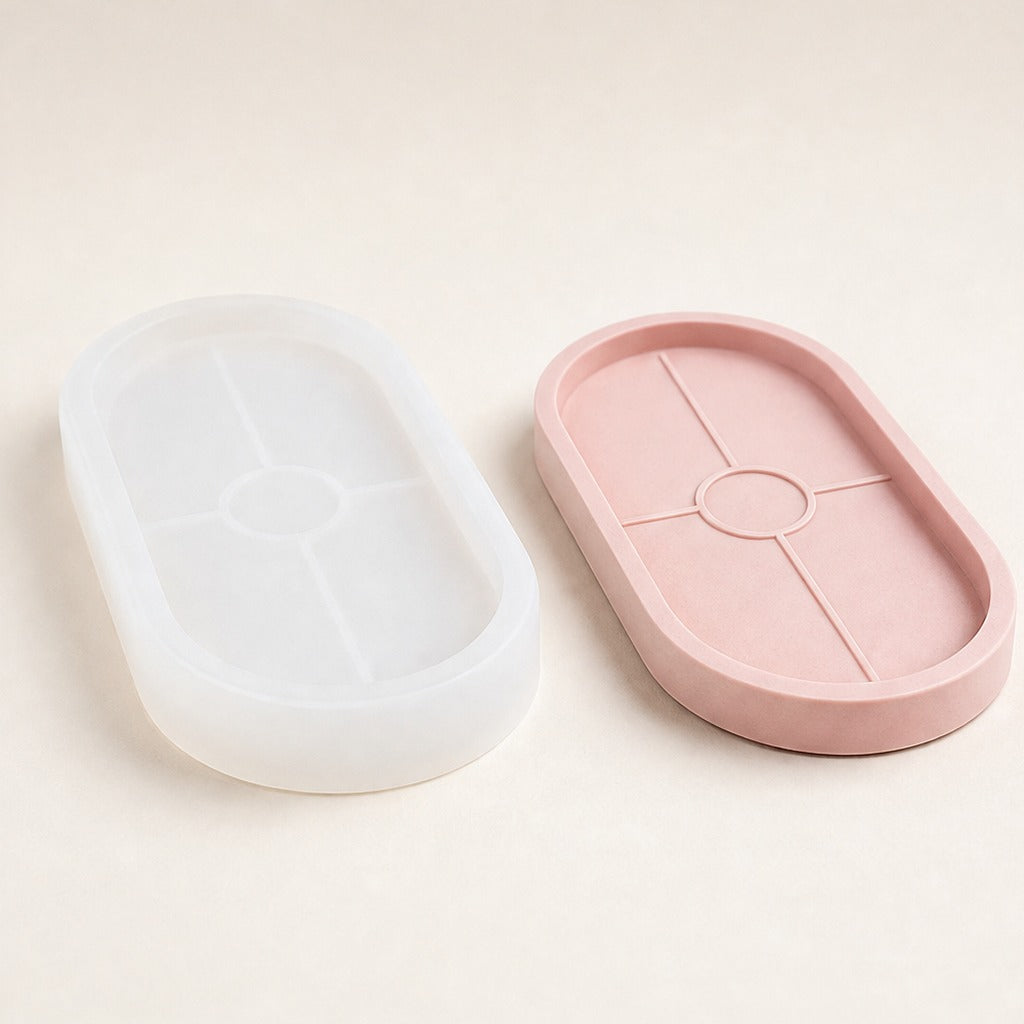 Pružná silikonová forma na odlévání bytových dekorací – oválny podnos – 17,8 × 9,4 cm